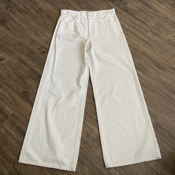 Alice + Olivia Jeans Cream Trish Mid Rise Baggy Wide Leg Boho Womens Size 32 - Picture 1 of 10